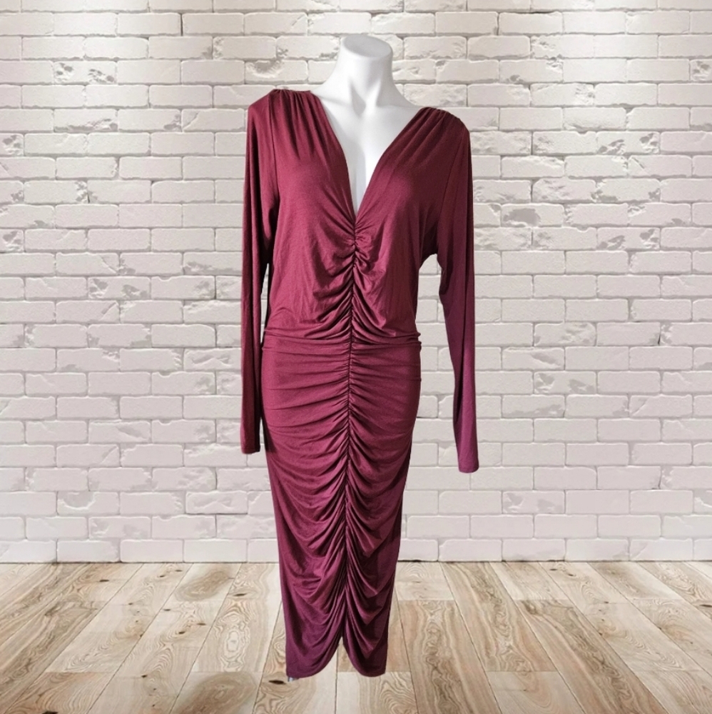 Rachel Pally Elegant Burgundy Ruched Dress
